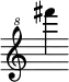 { \new Staff \with { \remove "Time_signature_engraver"} {\clef "treble^8" fis''''4}}