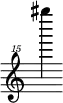 { \new Staff \with { \remove "Time_signature_engraver"} {\clef "treble^15" gis''''''4}}