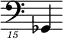 { \new Staff \with { \remove "Time_signature_engraver"} {\clef "bass_15" ges,,,4}}