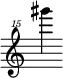 { \new Staff \with { \remove "Time_signature_engraver"} {\clef "treble^15" gis'''''4}}