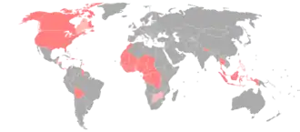 Территории, где амслен или его диалект является доминирующим жестовым языком
 Территории, где амслен использует значимое количество населения
