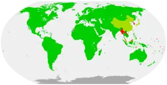  Ратифицировали и конвенция вступила в силу  Ратифицировали, но конвенция не вступила в силу  Государства, денонсировавшие конвенцию  Не ратифицировали  Не являются членами МОТ
