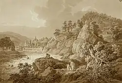 Вид на Карлсбад. Серая бумага, перо, кисть, сепия, белила. Частное собрание