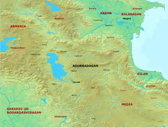 Карта, показывающая Дейлем (далеко справа) под властью империи Сасанидов