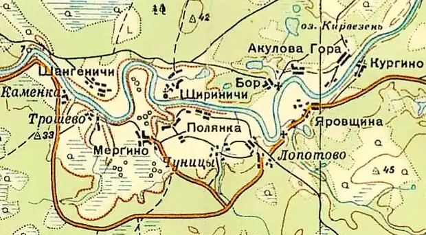 Деревня Шириничи на карте РККА 1940 года