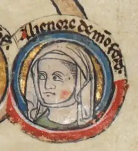 Элеонора де Монфор. Миниатюра с «Генеалогического свитка королей Англии», 1300—1308 годы