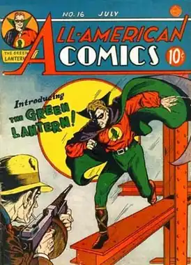 Обложка комикса  All-American Comics #16 (16 июля 1940 года). Художник Шелдон Молдофф.