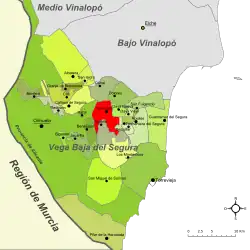 Расположение муниципалитета Альморади на карте провинции