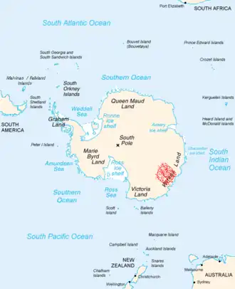 Кратер Земли Уилкса на карте Антарктиды