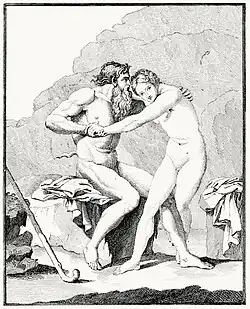 Силен, борющийся с Гермафродитом. По античной фреске из Геркуланума. Офорт серии «Древности Геркуланума». Том. 1. 1804