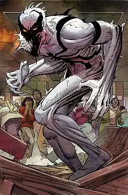 Эдди Брок как Анти-Веном в комиксе The Amazing Spider-Man #569 (август 2008)Художник — Джон Ромита-младший