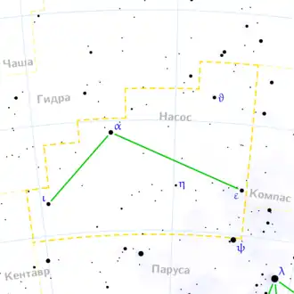 Расположение α Насоса на карте созвездия.
