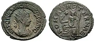 Портрет на антониниане. На реверсе надпись лат. ROMAE AETERNAE — «Вечный Рим»