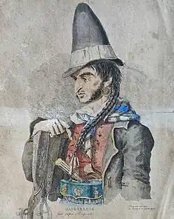 Портрет разбойника Гасбарроне. Офорт, раскраска акварелью. Палаццо Киджи, Аричча