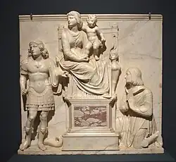 Мадонна с Младенцем на троне со святым Георгием и донатором. Мрамор. Феррара, Музей древнего искусства