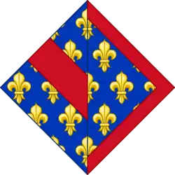 герб Изабеллы де Валуа. С левой стороны герба находится герб Бурбонского герцогства, а с правой стороны герб графства Валуа.