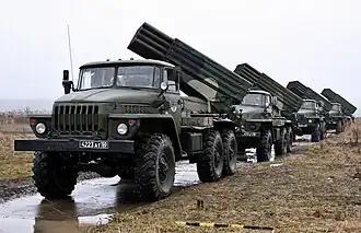 Изделие 2Б17 (БМ-21-1) на базе Урал-4320 в 4-й гв. отбр. 2011 год.