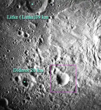 Снимок с борта Аполлона-15. Кратер Бабакин отмечен рамкой