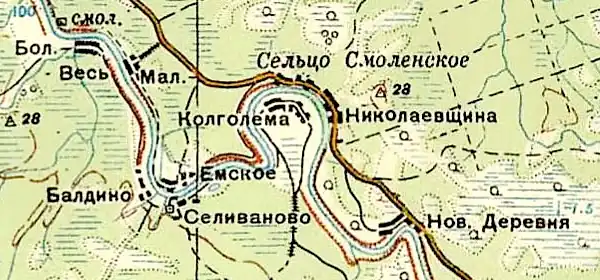 Деревня Большая Весь на карте 1940 года