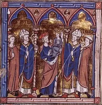 Коронация Балдуина V. Миниатюра XIII века