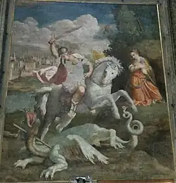 Святой Георгий с драконом. Фреска. Базилика Санта-Мария-ди-Кампанья, Пьяченца