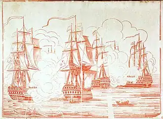 HMS Britannia (слева) при Трафальгаре, 1805