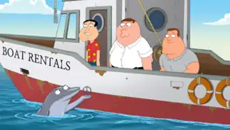 Промокартинка. Дельфин Билли достал со дна моря значок Mercedes Benz для Питера.