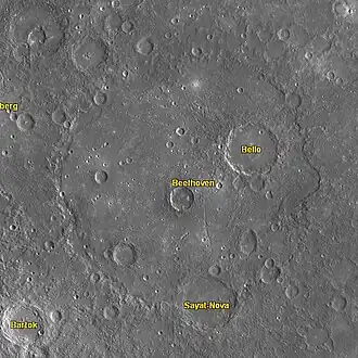 Кратер Бетховен. Снимок орбитальной станции «Мессенджер»