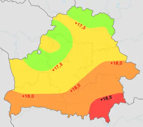 Средняя температура воздуха в Беларуси в июле