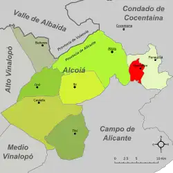 Расположение муниципалитета Бенифальим на карте провинции