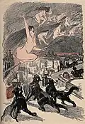 Большие черные кошки воют, когда голые ведьмы поднимаются в ночь. Литография