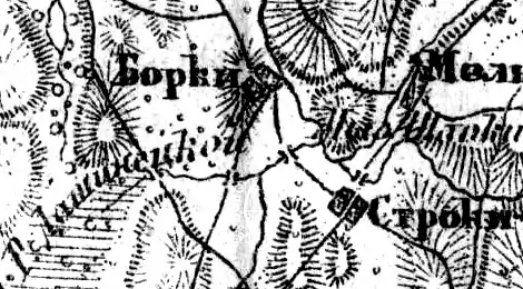 Деревня Борки на карте 1919 года