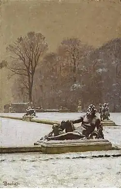 Статуя «Аллегория реки Гаронны» в Версальском парке зимой