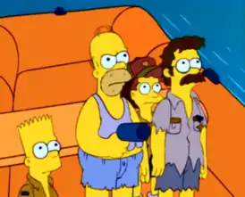 Гомер пытается подать сигнал бедствия с помощью сигнальной ракетницы.