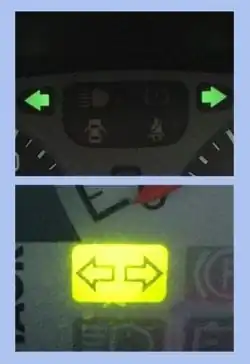 Индикатор указателя поворота в виде левой и правой зелёной стрелки между спидометром и тахометром.