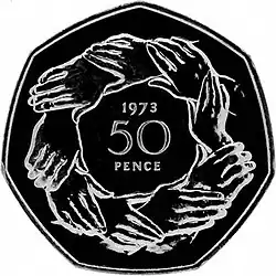 50 пенсов Монета посвященная Британии присоединению к ЕЭС