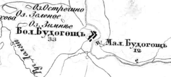 Деревни Большая и Малая Будогощь на карте Ф. Ф. Шуберта