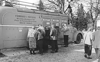 Передвижной почтамт в Оберхофе, во время проведения чемпионата ГДР по зимним видамспорта (1955)