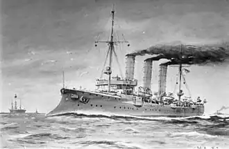 крейсер «Берлин» в 1905 году. Фотограф Willy Stöwer (1864-1931)