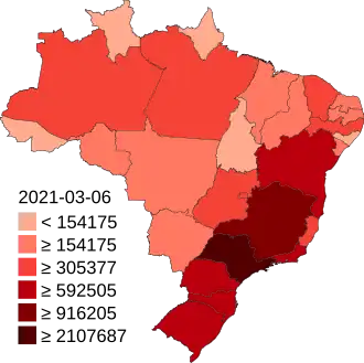 Карта распространения COVID-19 в Бразилии