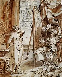 Аристотель изображает Кампаспу. Бумага, тушь, кисть, перо. Ок. 1600