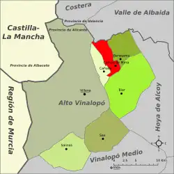 Расположение муниципалитета Кампо-де-Мирра на карте провинции