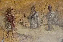 Анубис, Гарпократ, Исида и Серапис, античная фреска из Помпей, Италия