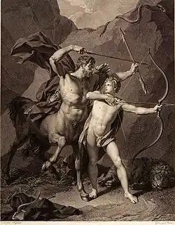 Обучение Ахилла. По оригиналу  Ж.-Б. Реньо. 1798. Гравюра резцом по меди