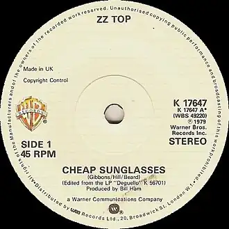 Обложка сингла ZZ Top «Cheap Sunglasses» (1979)