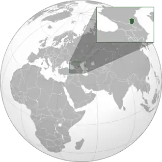 Чеченская Республика Ичкерия на карте(заявленная территория, де-факто бывшая подконтрольной с осени 1996 по осень 1999)