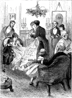 «Под венком омелы», английская гравюра, 1873 год