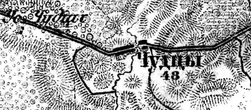 Деревня Чудцы на карте 1917 года