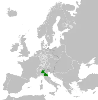 Цизальпинская республика (зелёным цветом) в 1797 году