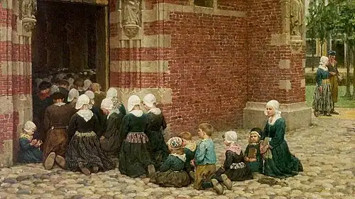 Джордж Клаузен. Месса в рыбацкой деревушке в заливе Зёйдерзе, Голландия, около 1880